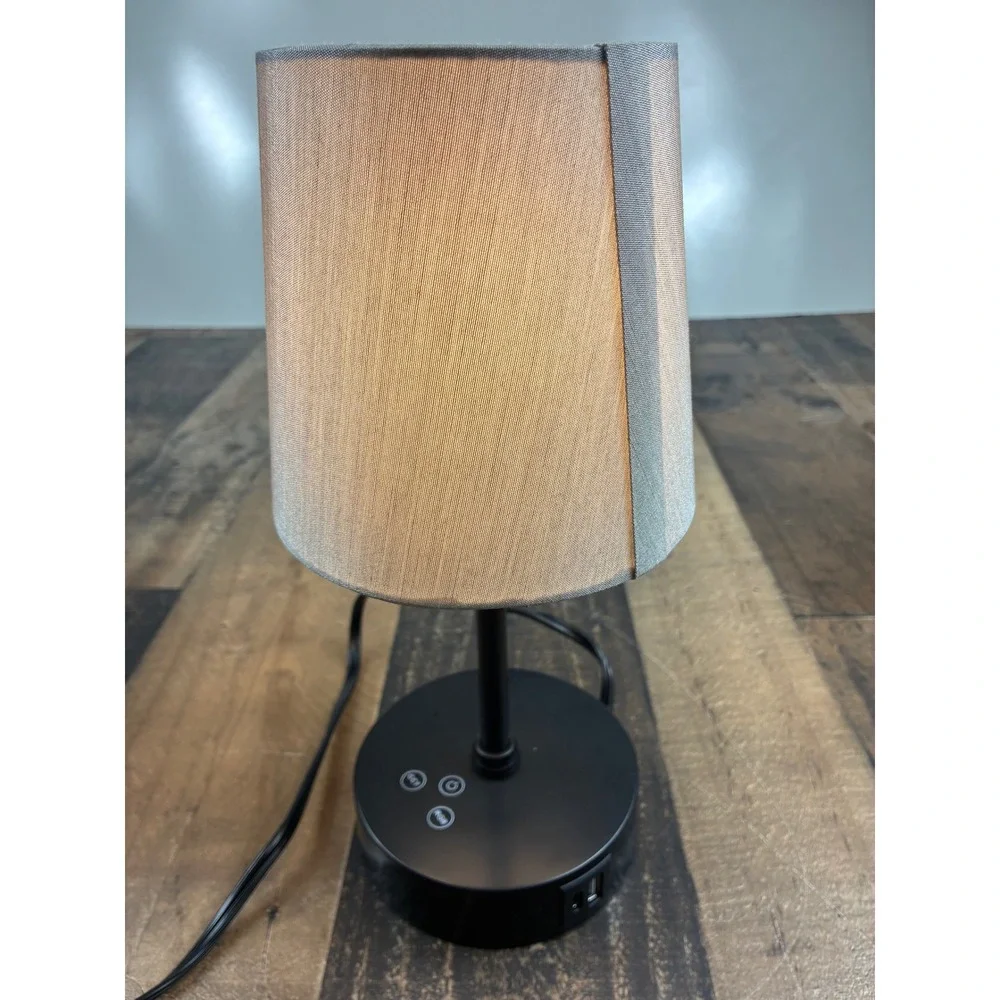 Modern RGB Touch Table Lamp with USB‎ C+A Charging Ports Grey Shade Black Base